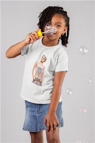 Miley Cyrus Baskılı Beyaz Unisex Beyaz Çocuk Tişört - Tshirt