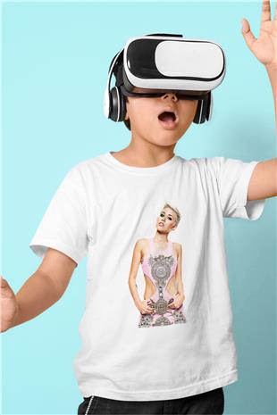 Miley Cyrus Baskılı Beyaz Unisex Beyaz Çocuk Tişört - Tshirt