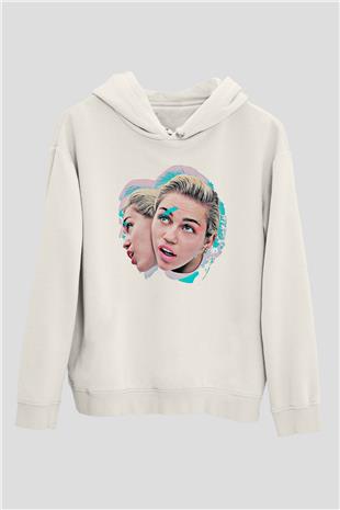 Miley Cyrus Baskılı Beyaz Unisex Kapüşonlu Sweatshirt