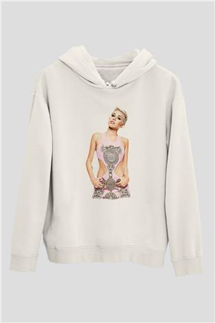 Miley Cyrus Baskılı Beyaz Unisex Kapüşonlu Sweatshirt