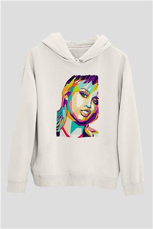 Miley Cyrus Baskılı Beyaz Unisex Kapüşonlu Sweatshirt