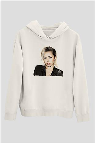 Miley Cyrus Baskılı Beyaz Unisex Kapüşonlu Sweatshirt