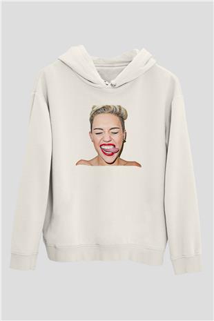 Miley Cyrus Baskılı Beyaz Unisex Kapüşonlu Sweatshirt