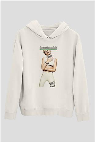 Miley Cyrus Baskılı Beyaz Unisex Kapüşonlu Sweatshirt