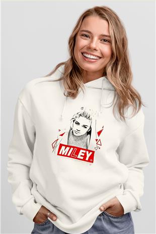 Miley Cyrus Baskılı Beyaz Unisex Kapüşonlu Sweatshirt