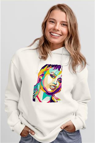 Miley Cyrus Baskılı Beyaz Unisex Kapüşonlu Sweatshirt