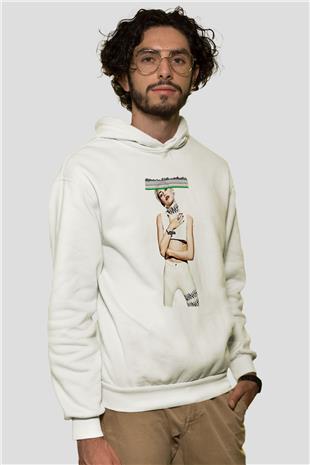Miley Cyrus Baskılı Beyaz Unisex Kapüşonlu Sweatshirt