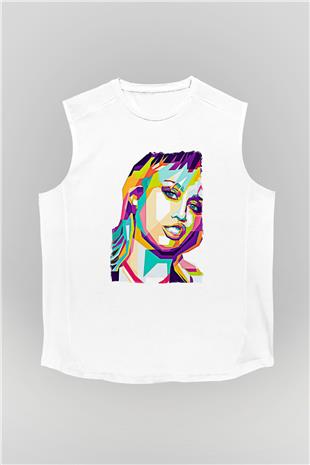 Miley Cyrus Baskılı Beyaz Unisex Kolsuz Tişört - Tshirt
