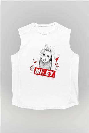 Miley Cyrus Baskılı Beyaz Unisex Kolsuz Tişört - Tshirt