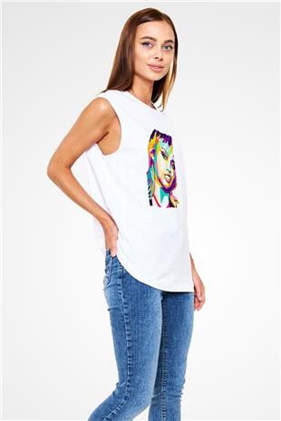 Miley Cyrus Baskılı Beyaz Unisex Kolsuz Tişört - Tshirt