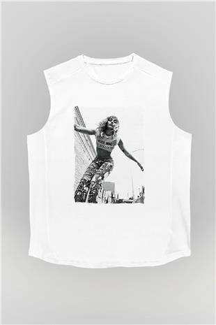 Miley Cyrus Baskılı Beyaz Unisex Kolsuz Tişört - Tshirt