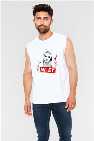 Miley Cyrus Baskılı Beyaz Unisex Kolsuz Tişört - Tshirt