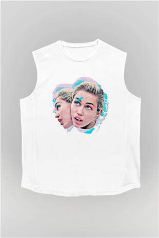 Miley Cyrus Baskılı Beyaz Unisex Kolsuz Tişört - Tshirt