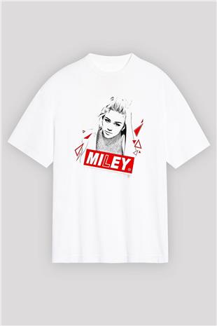 Miley Cyrus Baskılı Beyaz Unisex Oversize Tişört - Tshirt