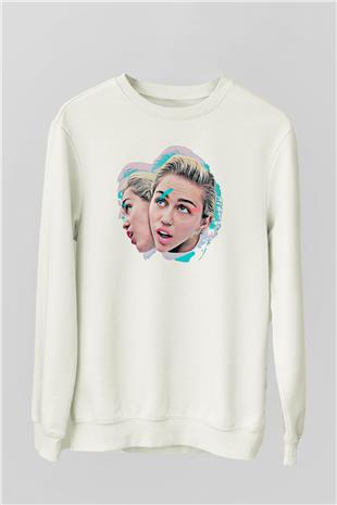 Miley Cyrus Baskılı Beyaz Unisex Sweatshirt