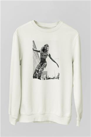 Miley Cyrus Baskılı Beyaz Unisex Sweatshirt