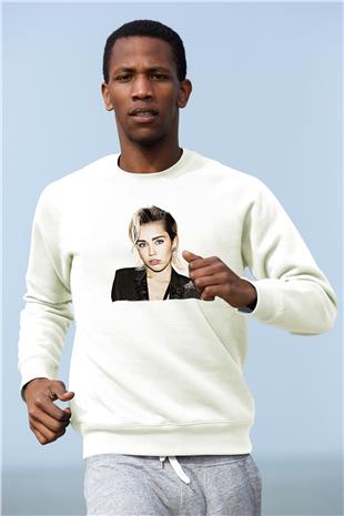 Miley Cyrus Baskılı Beyaz Unisex Sweatshirt