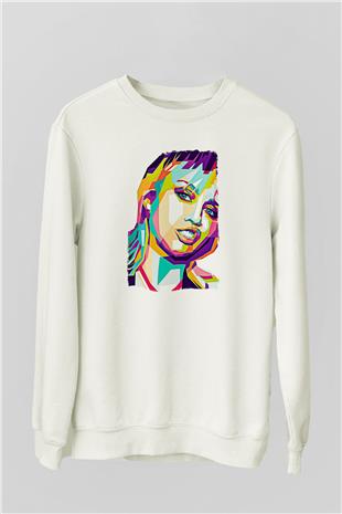 Miley Cyrus Baskılı Beyaz Unisex Sweatshirt
