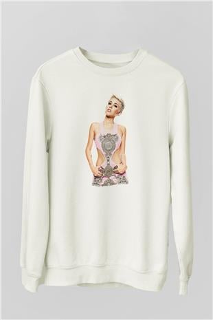 Miley Cyrus Baskılı Beyaz Unisex Sweatshirt