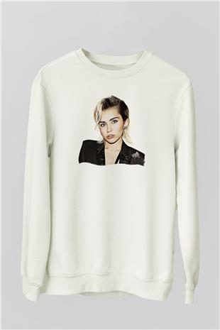 Miley Cyrus Baskılı Beyaz Unisex Sweatshirt
