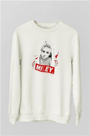 Miley Cyrus Baskılı Beyaz Unisex Sweatshirt