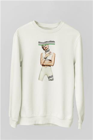 Miley Cyrus Baskılı Beyaz Unisex Sweatshirt
