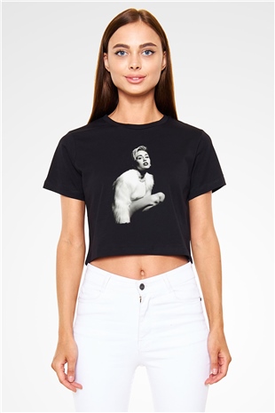 Miley Cyrus Baskılı Siyah Crop Top Kadın Tişört - Tshirt
