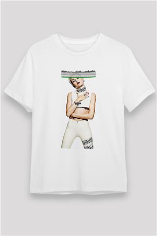 Miley Cyrus Baskılı Unisex Beyaz Tişört - Tshirt