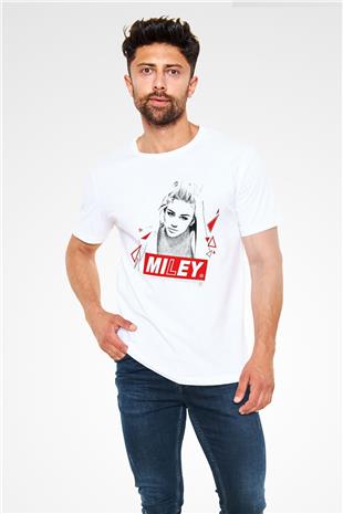 Miley Cyrus Baskılı Unisex Beyaz Tişört - Tshirt