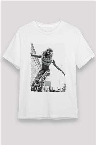 Miley Cyrus Baskılı Unisex Beyaz Tişört - Tshirt