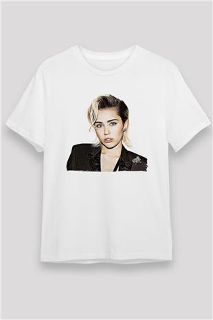 Miley Cyrus Baskılı Unisex Beyaz Tişört - Tshirt