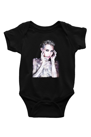 Miley Cyrus Baskılı Unisex Siyah Bebek Body - Zıbın