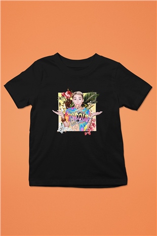 Miley Cyrus Baskılı Unisex Siyah Çocuk Tişört - Tshirt