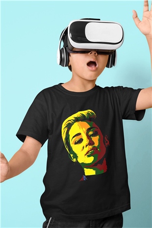 Miley Cyrus Baskılı Unisex Siyah Çocuk Tişört - Tshirt