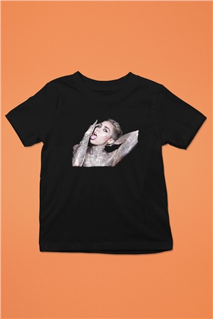 Miley Cyrus Baskılı Unisex Siyah Çocuk Tişört - Tshirt