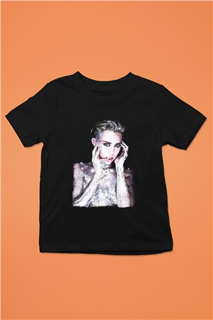 Miley Cyrus Baskılı Unisex Siyah Çocuk Tişört - Tshirt