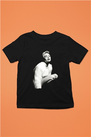 Miley Cyrus Baskılı Unisex Siyah Çocuk Tişört - Tshirt