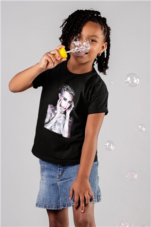 Miley Cyrus Baskılı Unisex Siyah Çocuk Tişört - Tshirt