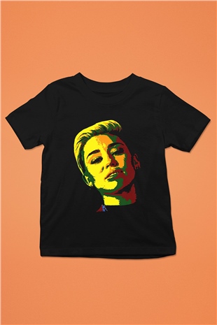 Miley Cyrus Baskılı Unisex Siyah Çocuk Tişört - Tshirt