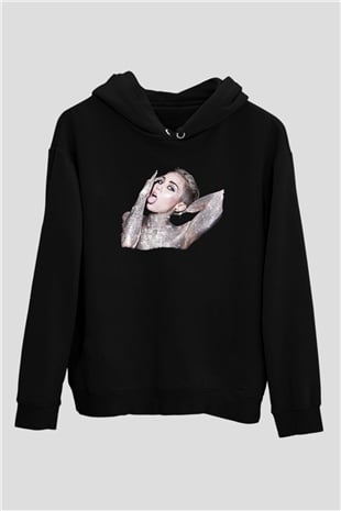 Miley Cyrus Baskılı Unisex Siyah Hoodie