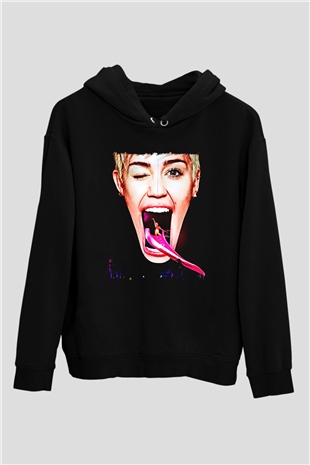 Miley Cyrus Baskılı Unisex Siyah Hoodie