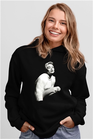 Miley Cyrus Baskılı Unisex Siyah Hoodie