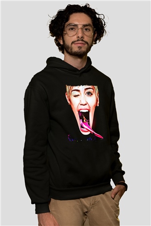 Miley Cyrus Baskılı Unisex Siyah Hoodie