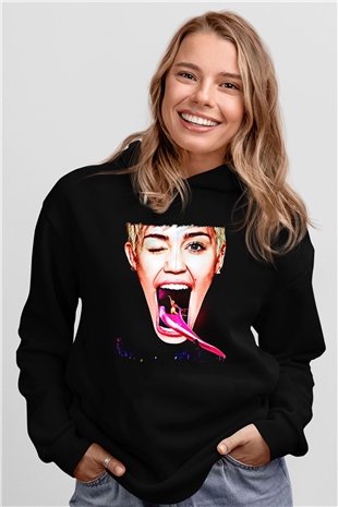 Miley Cyrus Baskılı Unisex Siyah Hoodie