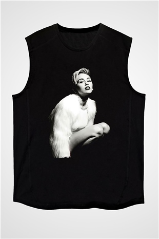 Miley Cyrus Baskılı Unisex Siyah Kolsuz Tişört - Tshirt