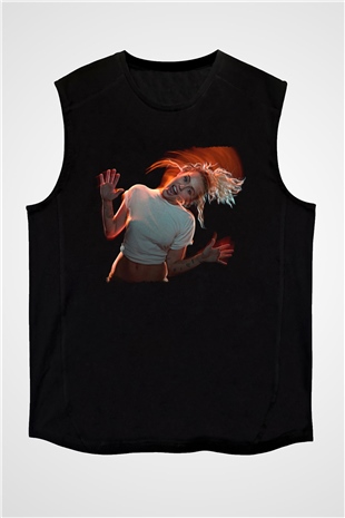 Miley Cyrus Baskılı Unisex Siyah Kolsuz Tişört - Tshirt