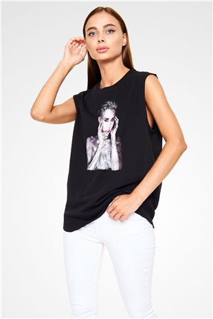 Miley Cyrus Baskılı Unisex Siyah Kolsuz Tişört - Tshirt