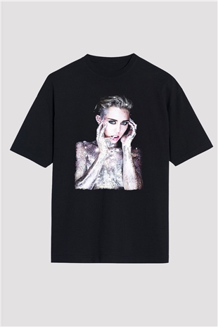 Miley Cyrus Baskılı Unisex Siyah Oversize Tişört - Tshirt