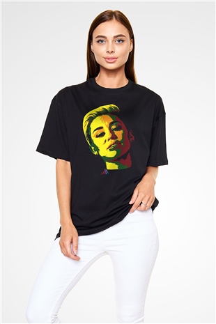 Miley Cyrus Baskılı Unisex Siyah Oversize Tişört - Tshirt