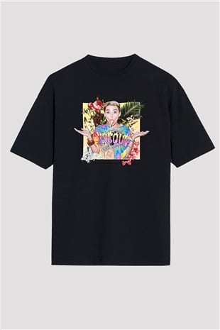 Miley Cyrus Baskılı Unisex Siyah Oversize Tişört - Tshirt